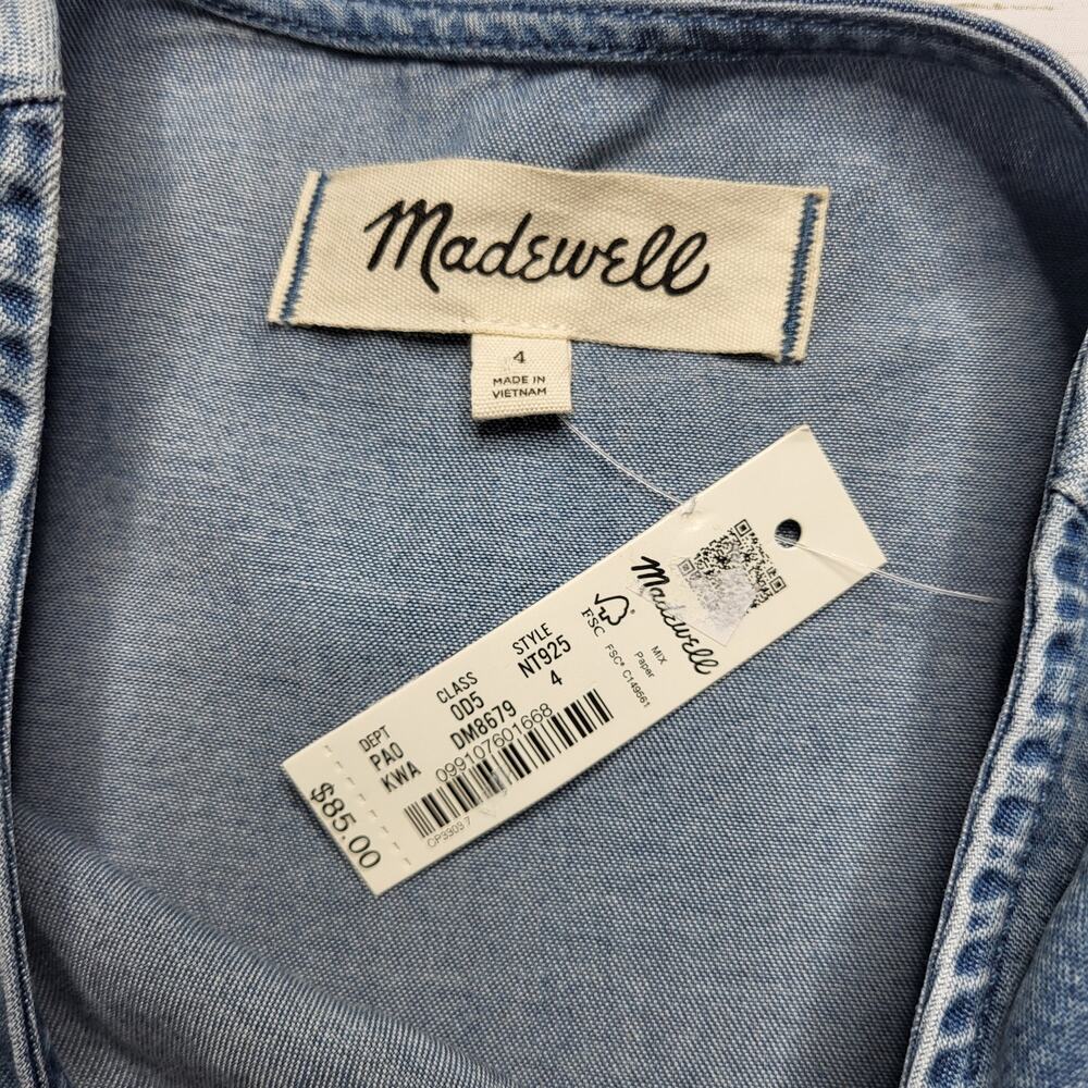 Madewell Denim Jean Puff Sleeve Button Up Top Lightweight Western Small 4 - Picture 9 of 10